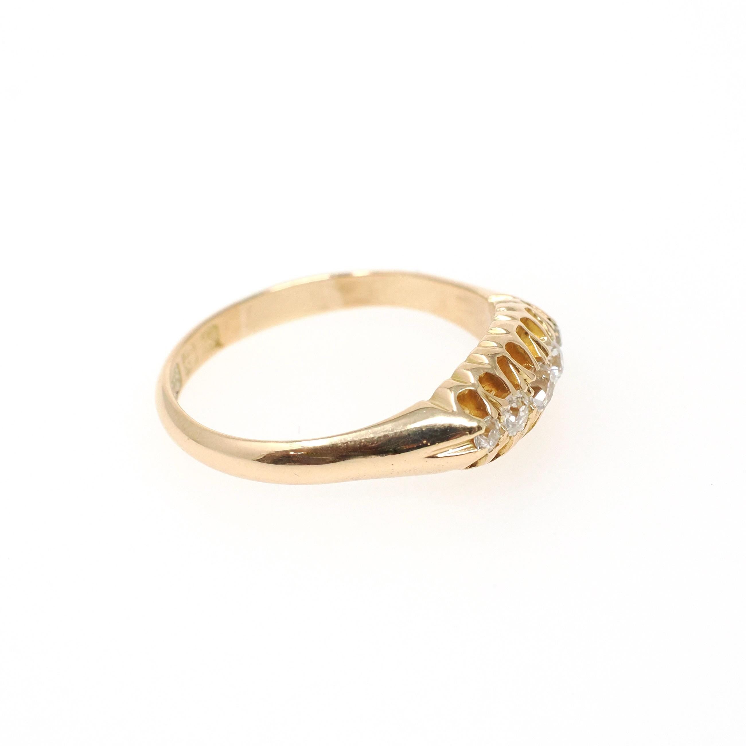 Antique Diamond Ring - Edwardian 18k Yellow Gold .33 CTW Natural Gem Wedding Band - Hallmarked 1909 Size 7.75 Fine Birmingham Bridal Jewelry