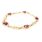 Rhodolite Garnet Bracelet - Modern Estate 14k Yellow Gold Purple Red Oval Faceted Natural Gemstones - Circa 2000s Era Love Knot Fine Jewelry