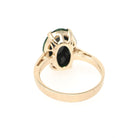Maw Sit-Sit Ring - Estate 14k Yellow Gold Oval Dark Mottled Green Prong Solitaire - Contemporary Circa 1990s Size 6 Statement Fine Jewelry