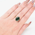 Maw Sit-Sit Ring - Estate 14k Yellow Gold Oval Dark Mottled Green Prong Solitaire - Contemporary Circa 1990s Size 6 Statement Fine Jewelry