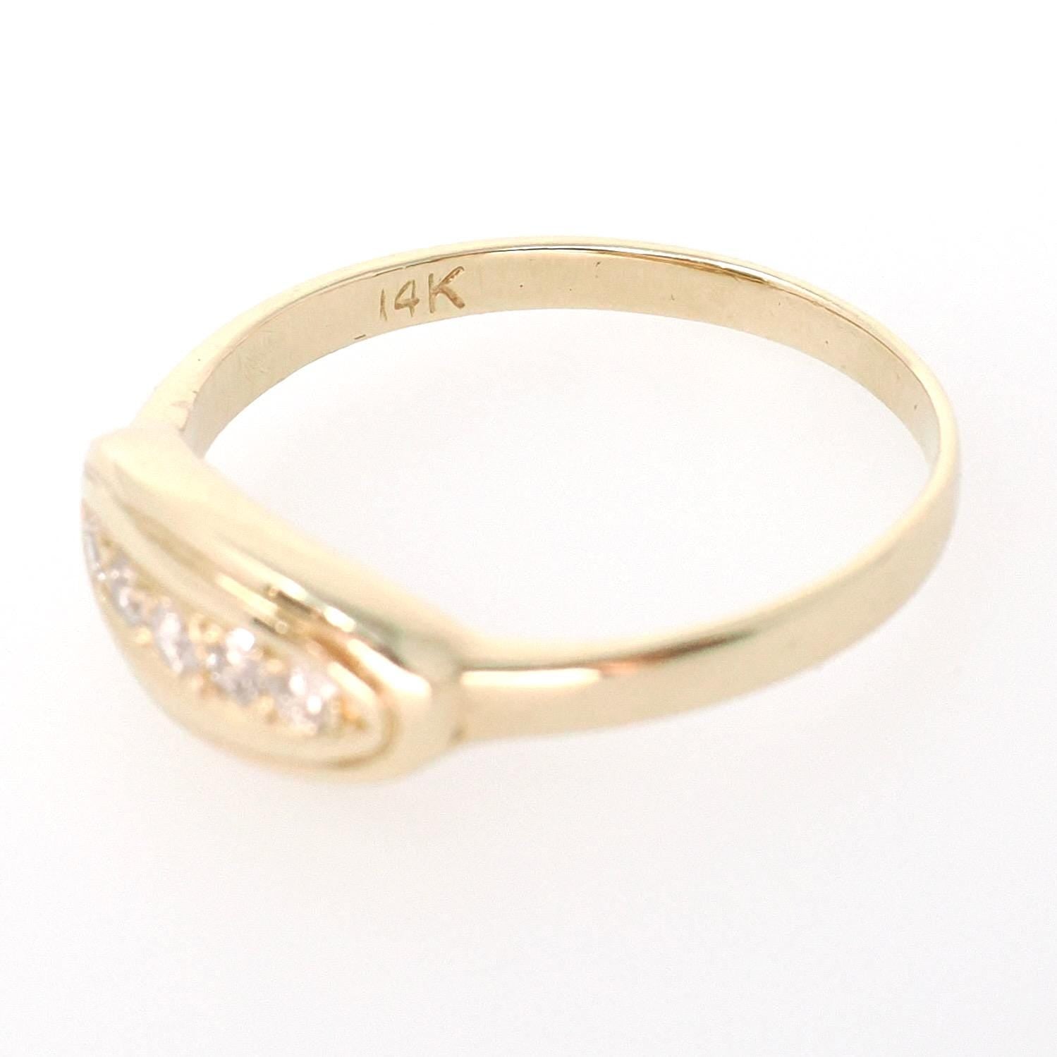 Vintage Diamond Band - Mid Century 14k Yellow Gold Natural .04 CTW Five Stone Ring - Circa 1950s Era Size 5.75 Fine Bridal Statement Jewelry