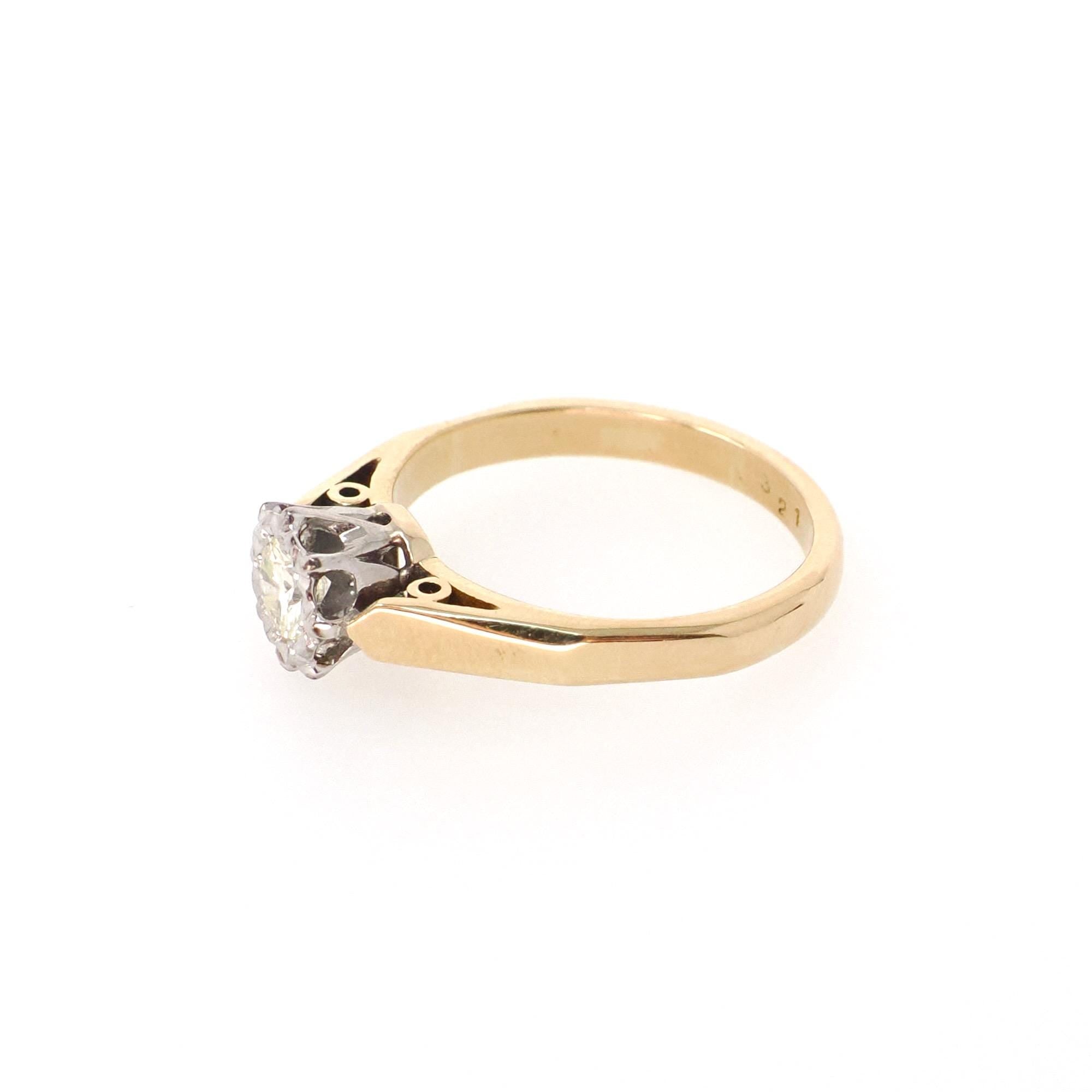 Star Incised Diamond Ring - Modernist 18k Yellow & White Gold Natural .21 CT Solitaire - Hallmarked 1966 Size 4 3/4 Fine London Jewelry