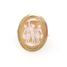 Vintage Three Graces Cameo Ring - Mid Century 18k Yellow Gold Carved Shell Greek Mythology Solitaire - Circa 1960s Size 6 3/4 Fine Jewelry