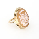 Vintage Three Graces Cameo Ring - Mid Century 18k Yellow Gold Carved Shell Greek Mythology Solitaire - Circa 1960s Size 6 3/4 Fine Jewelry