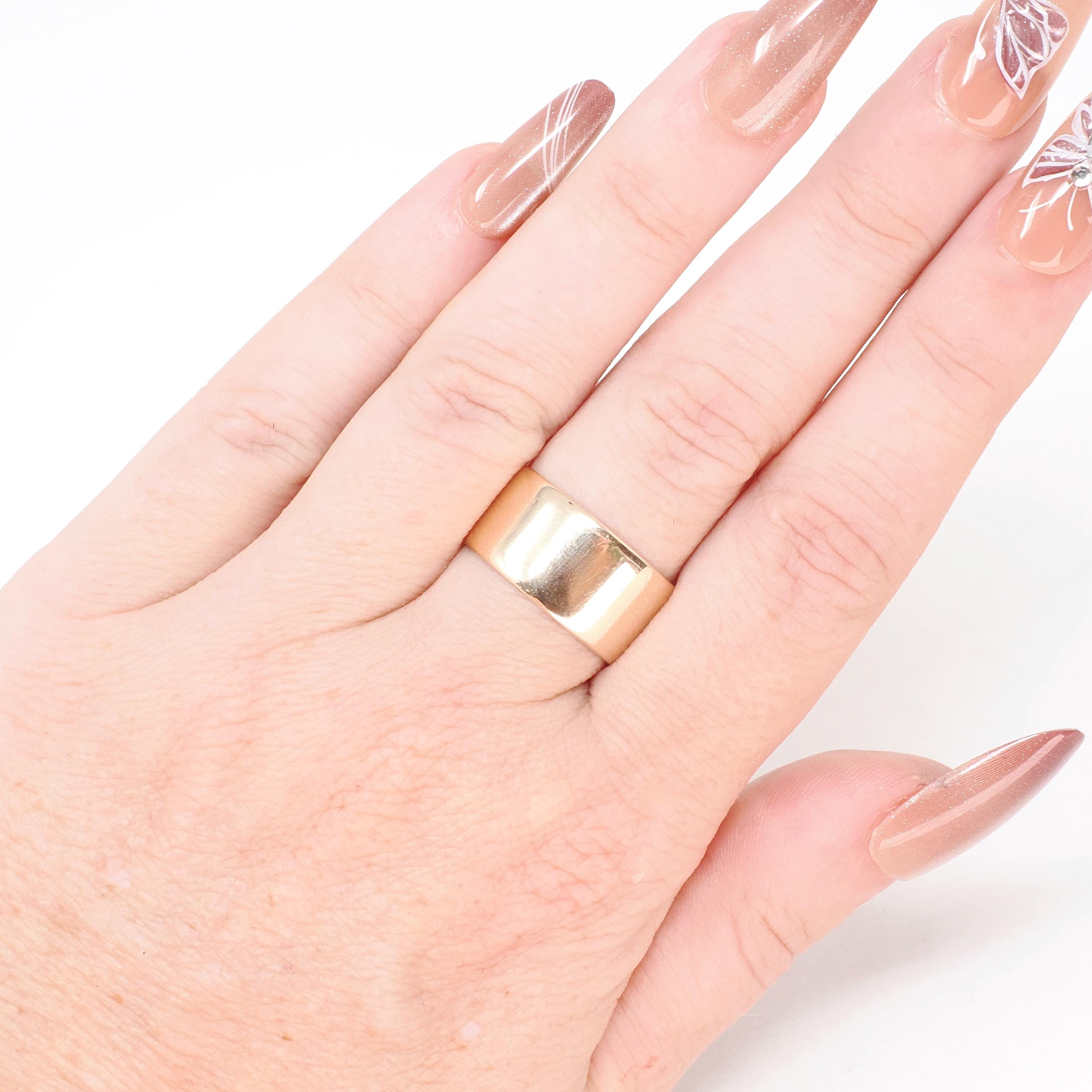 Antique Cigar Band - Edwardian 10k Rosy Yellow Gold Men's Unisex Wide 9.6 MM Wedding Thumb Ring - Vintage Early 1900s Size 7 Fine Jewelry