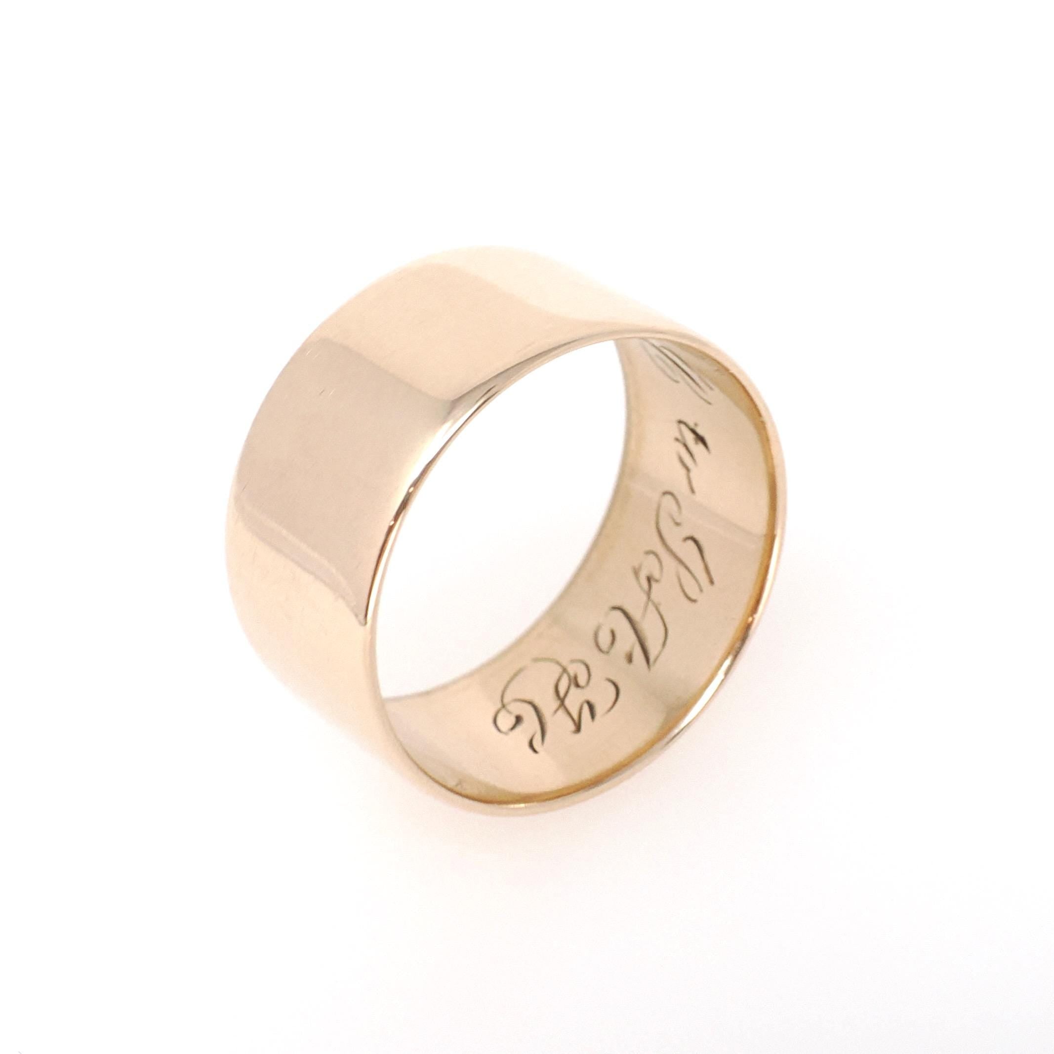Antique Cigar Band - Edwardian 10k Rosy Yellow Gold Men's Unisex Wide 9.6 MM Wedding Thumb Ring - Vintage Early 1900s Size 7 Fine Jewelry