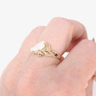 Vintage Baroque Pearl Ring - Estate 10k Yellow Gold Organic White Gemstone Brutalist Textured Statement - Circa 1980s Size 6.25 Fine Jewelry