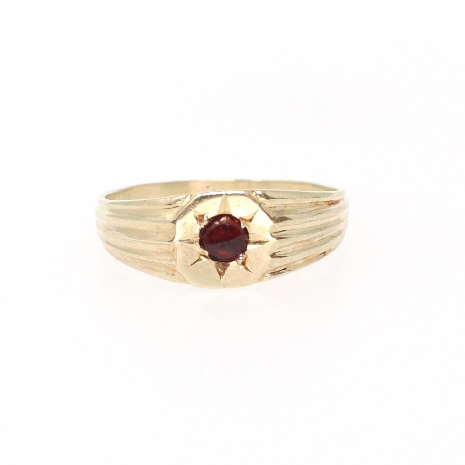 Antique Baby Ring - Edwardian 14k Yellow Gold Simulated Garnet Pinky Midi Band - Vintage Size 1 Children's Red Glass Accent Star Jewelry