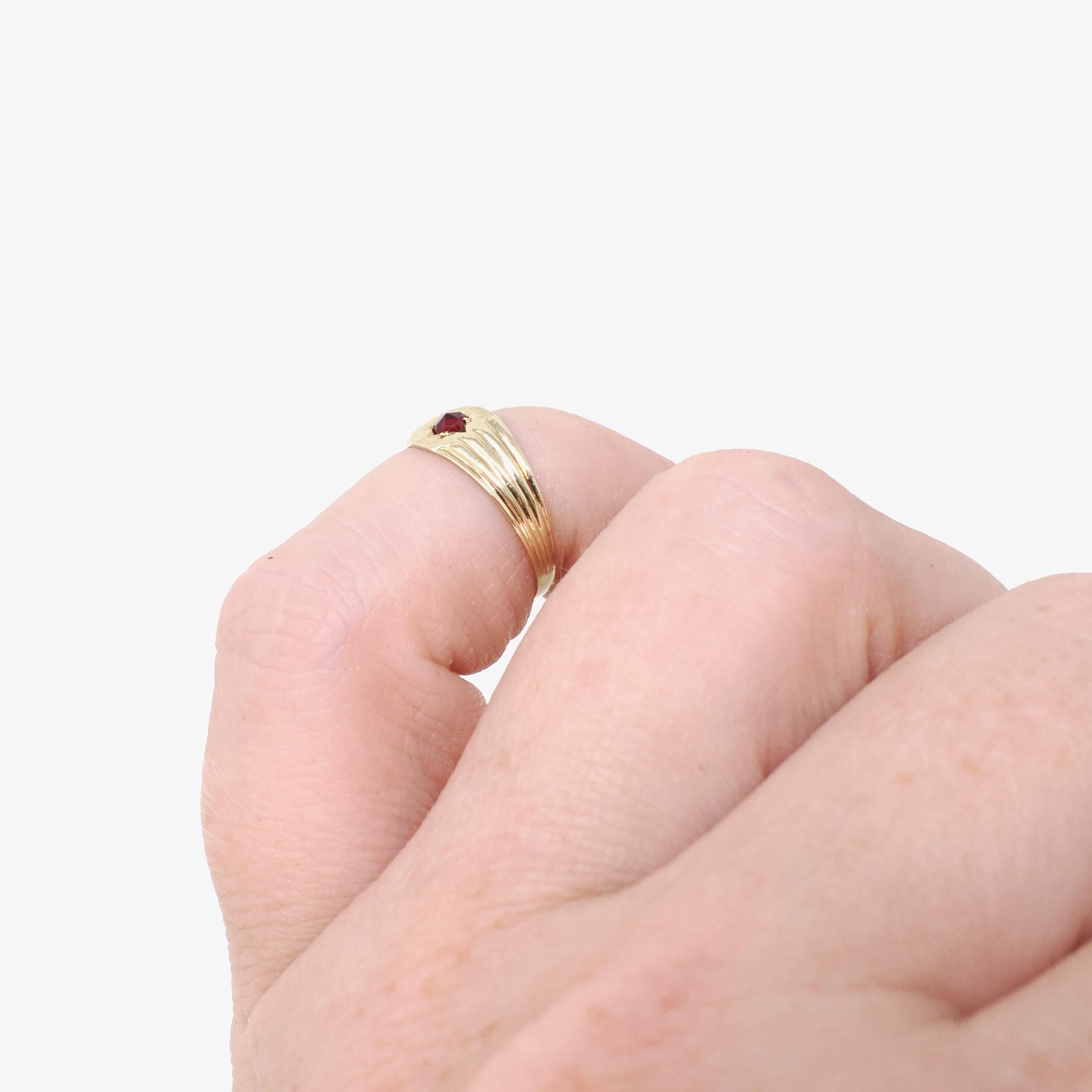 Antique Baby Ring - Edwardian 14k Yellow Gold Simulated Garnet Pinky Midi Band - Vintage Size 1 Children's Red Glass Accent Star Jewelry