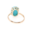 Vintage Turquoise Ring - Mid Century 14k Rosy Yellow Gold Blue Oval Cabochon Cut Gemstone Solitaire - Circa 1950s Size 6 3/4 Fine Jewelry