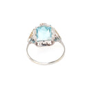 Art Deco Tri Tone Ring - Vintage 10k White Yellow Rose Gold Teal Blue Glass Filigree Statement - Circa 1930s Era Size 7 Flower Fine Jewelry