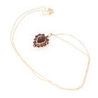 Garnet Heart Necklace - Vintage 10k Yellow Gold Red Gemstone Cluster Halo Pendant - Mid Century Circa 1940s January Birthstone Fine Jewelry