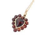 Garnet Heart Necklace - Vintage 10k Yellow Gold Red Gemstone Cluster Halo Pendant - Mid Century Circa 1940s January Birthstone Fine Jewelry