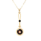 Antique Lavalier Necklace - Edwardian 10k Yellow Gold Created White Sapphire & Dark Sard Pendant - Circa 1910s Era Fine Statement Jewelry