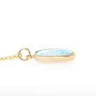 Modern Opal Pendant Necklace - Estate 14k Yellow Gold Iridescent Gemstone Bezel Charm - Circa 2000's Era October Birthstone Fine Jewelry