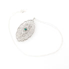 Art Deco Pendant Necklace - Antique 10k White Gold Simulated Emerald Green Glass Conversion - Circa 1920s Statement Filigree Fine Jewelry