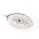 Art Deco Pendant Necklace - Antique 10k White Gold Simulated Emerald Green Glass Conversion - Circa 1920s Statement Filigree Fine Jewelry