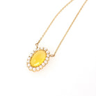 Edwardian Era Necklace - Antique 9k & 18k Yellow Gold Yellow Glass Cabochon Seed Pearl Halo - Circa 1910s Dainty Fine Conversion Jewelry