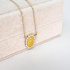 Edwardian Era Necklace - Antique 9k & 18k Yellow Gold Yellow Glass Cabochon Seed Pearl Halo - Circa 1910s Dainty Fine Conversion Jewelry