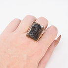 Victorian Cameo Ring - Antique 14k Rose Gold Egyptian Figure Carved Brown Black Agate - Circa 1890s Era Size 11 Fine Unisex Revival Jewelry