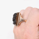 Victorian Cameo Ring - Antique 14k Rose Gold Egyptian Figure Carved Brown Black Agate - Circa 1890s Era Size 11 Fine Unisex Revival Jewelry