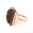 Victorian Cameo Ring - Antique 14k Rose Gold Egyptian Figure Carved Brown Black Agate - Circa 1890s Era Size 11 Fine Unisex Revival Jewelry