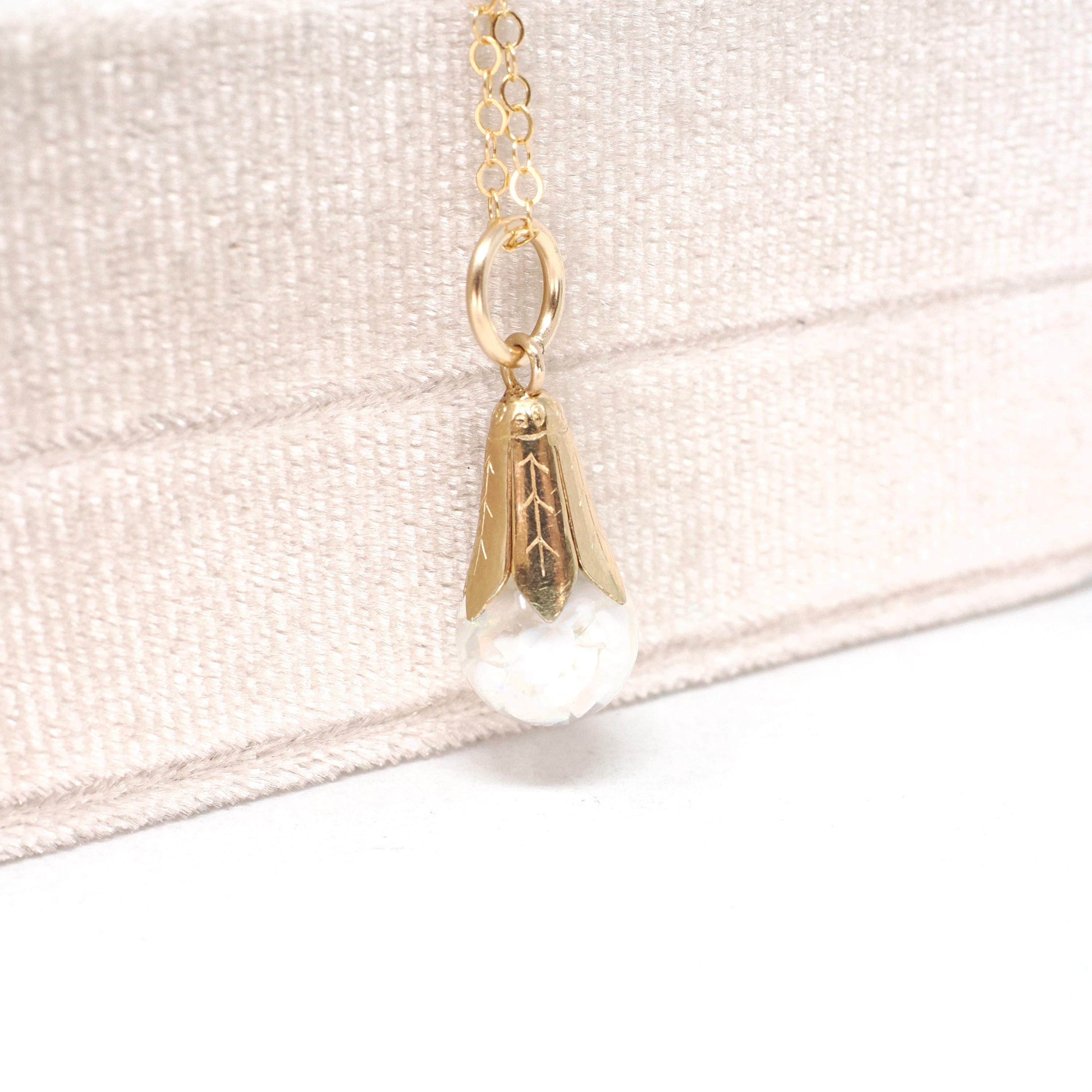 Floating Opal Pendant - Mid Century Gold Filled Natural Gemstone Chips Sphere Orb - Vintage Circa 1960s Liquid Teardrop Vessel Charm Jewelry