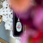 Art Deco Locket - Vintage Sterling Silver White Pink Green Flower Guilloché Enamel Pendant Necklace - Circa 1930s Era Rose Leaves Jewelry