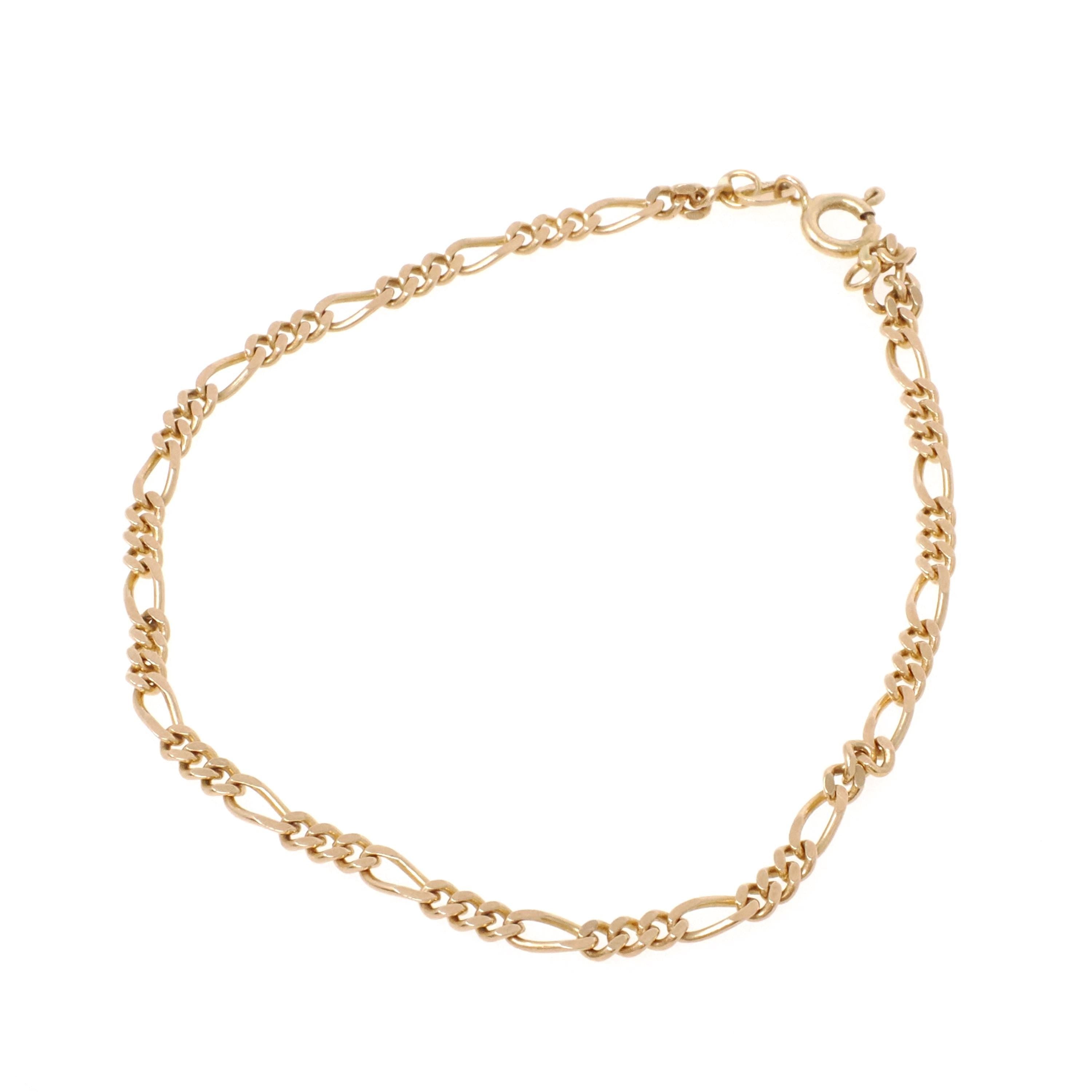 Figaro Chain Bracelet - Modern 14k Yellow Gold 3.0 MM Alternative Link Chain - Estate 1980s Era Bold Italian Spring Ring Clasp Fine Jewelry