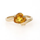 Created Yellow Sapphire Ring - Modernist 10k Yellow Gold Heart Cut Stone - Vintage Circa 1970s Size 6 1/4 Asymmetrical Style Fine Jewelry