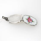 Art Deco Locket - Vintage Sterling Silver White Pink Green Flower Guilloché Enamel Pendant Necklace - Circa 1930s Era Rose Leaves Jewelry