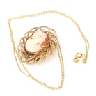 Vintage Cameo Necklace - Mid Century Gold Filled Carved Shell Woman's Profile Brooch Charm - Circa 1960s Era Statement Pendant Fine Jewelry