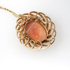 Vintage Cameo Necklace - Mid Century Gold Filled Carved Shell Woman's Profile Brooch Charm - Circa 1960s Era Statement Pendant Fine Jewelry