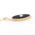 Onyx & Diamond Pendant - Mid Century 14k Yellow Gold Black Chalcedony Gemstone Necklace - Vintage Circa 1960s Charm Fine Statement Jewelry