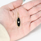 Onyx & Diamond Pendant - Mid Century 14k Yellow Gold Black Chalcedony Gemstone Necklace - Vintage Circa 1960s Charm Fine Statement Jewelry