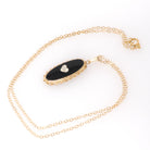 Onyx & Diamond Pendant - Mid Century 14k Yellow Gold Black Chalcedony Gemstone Necklace - Vintage Circa 1960s Charm Fine Statement Jewelry