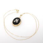 Letter "M" Pendant - Mid Century 14K Yellow Gold Natural Onyx & Diamond Charm - Vintage Circa 1960s Initial Necklace Fine Statement Jewelry