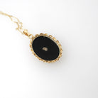 Letter "M" Pendant - Mid Century 14K Yellow Gold Natural Onyx & Diamond Charm - Vintage Circa 1960s Initial Necklace Fine Statement Jewelry