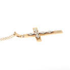 Vintage Cross Necklace - Retro 14k Yellow & White Gold Natural .03 CTW Diamond Pendant - Circa 1940s Religious Faith Fine Symbolic Jewelry