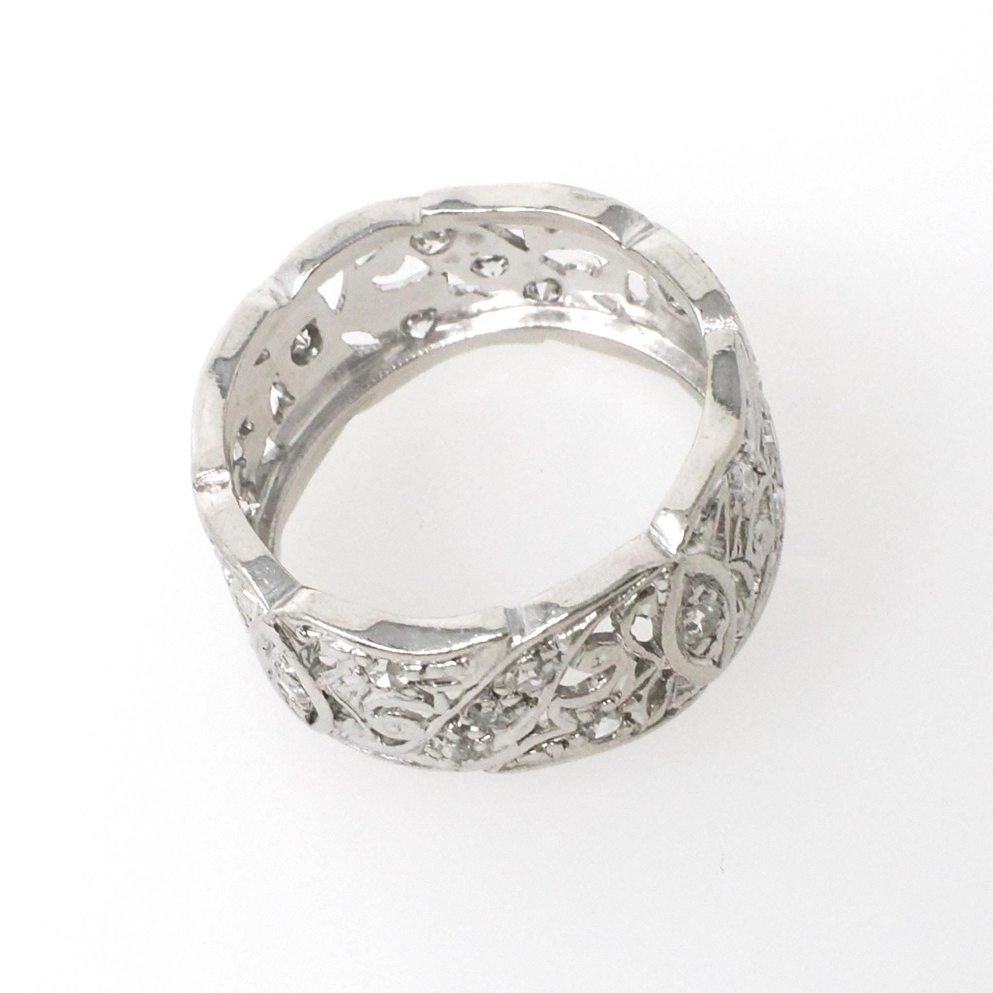 Diamond Eternity Band - Vintage Platinum .55 CTW Open Metal Filigree Continuous Ring - Mid Century Circa 1950s Size 5 Fine Bridal Jewelry