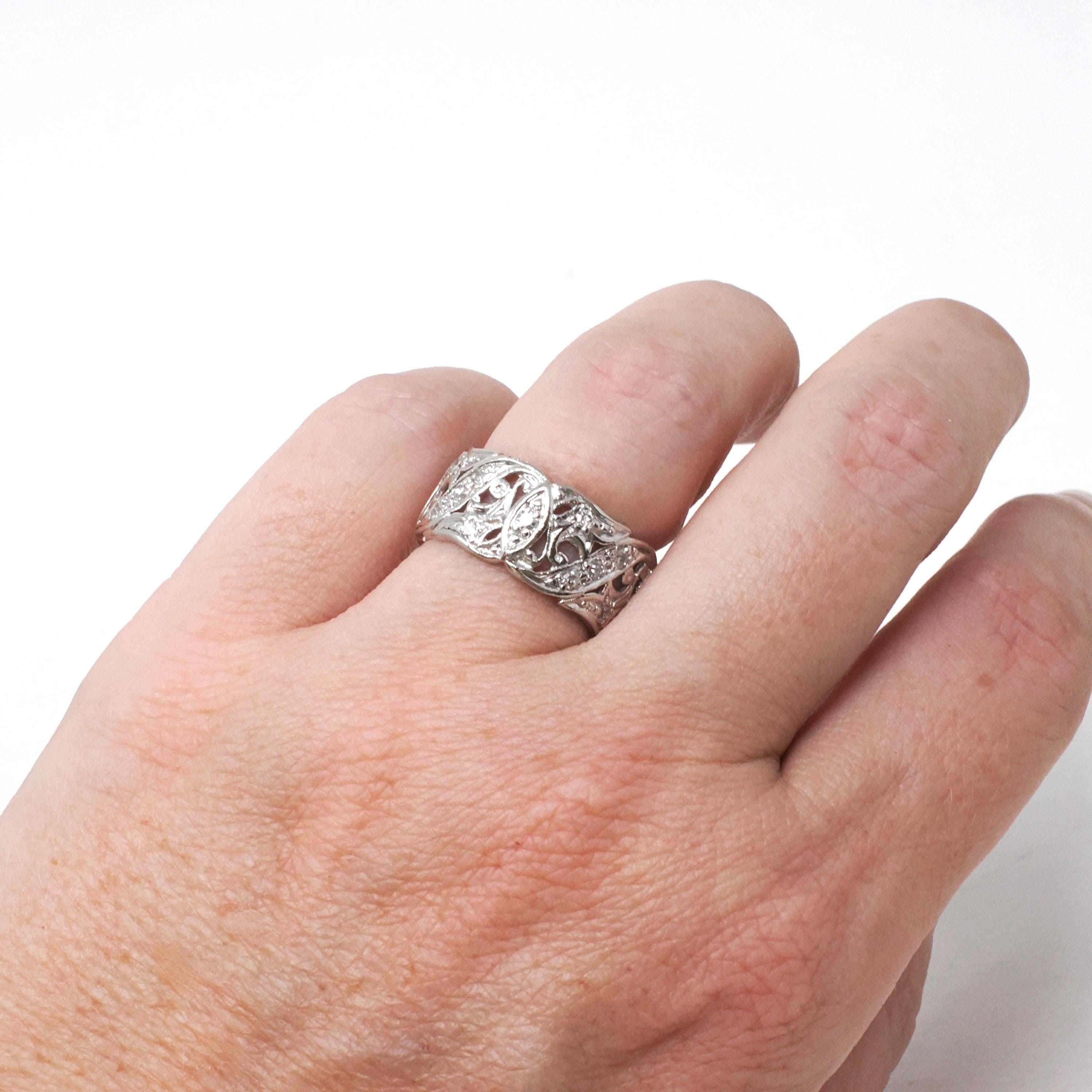 Diamond Eternity Band - Vintage Platinum .55 CTW Open Metal Filigree Continuous Ring - Mid Century Circa 1950s Size 5 Fine Bridal Jewelry