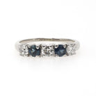 Sapphire & Diamond Band - Contemporary 14k White Gold Natural Five Gemstone Ring - Estate Circa 2000s Era Size 6 Fine Stacking Jewelry