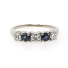 Sapphire & Diamond Band - Contemporary 14k White Gold Natural Five Gemstone Ring - Estate Circa 2000s Era Size 6 Fine Stacking Jewelry