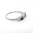 Sapphire & Diamond Band - Contemporary 14k White Gold Natural Five Gemstone Ring - Estate Circa 2000s Era Size 6 Fine Stacking Jewelry
