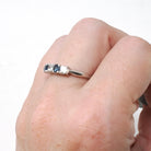 Sapphire & Diamond Band - Contemporary 14k White Gold Natural Five Gemstone Ring - Estate Circa 2000s Era Size 6 Fine Stacking Jewelry