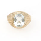 Vintage Glass Ring - Modernist 10k Yellow Gold Clear Pale Blue Oval Cut Faceted Stone - Circa Late 1960s Size 5 3/4 Fine Statement Jewelry