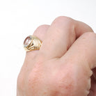Vintage Glass Ring - Modernist 10k Yellow Gold Clear Pale Blue Oval Cut Faceted Stone - Circa Late 1960s Size 5 3/4 Fine Statement Jewelry