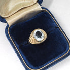 Vintage Glass Ring - Modernist 10k Yellow Gold Clear Pale Blue Oval Cut Faceted Stone - Circa Late 1960s Size 5 3/4 Fine Statement Jewelry