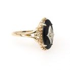 Vintage Onyx Ring - Mid Century 10k Yellow Gold Black Chalcedony & .01 CT Natural Diamond - Circa 1960s Era Size 8.5 Statement Fine Jewelry