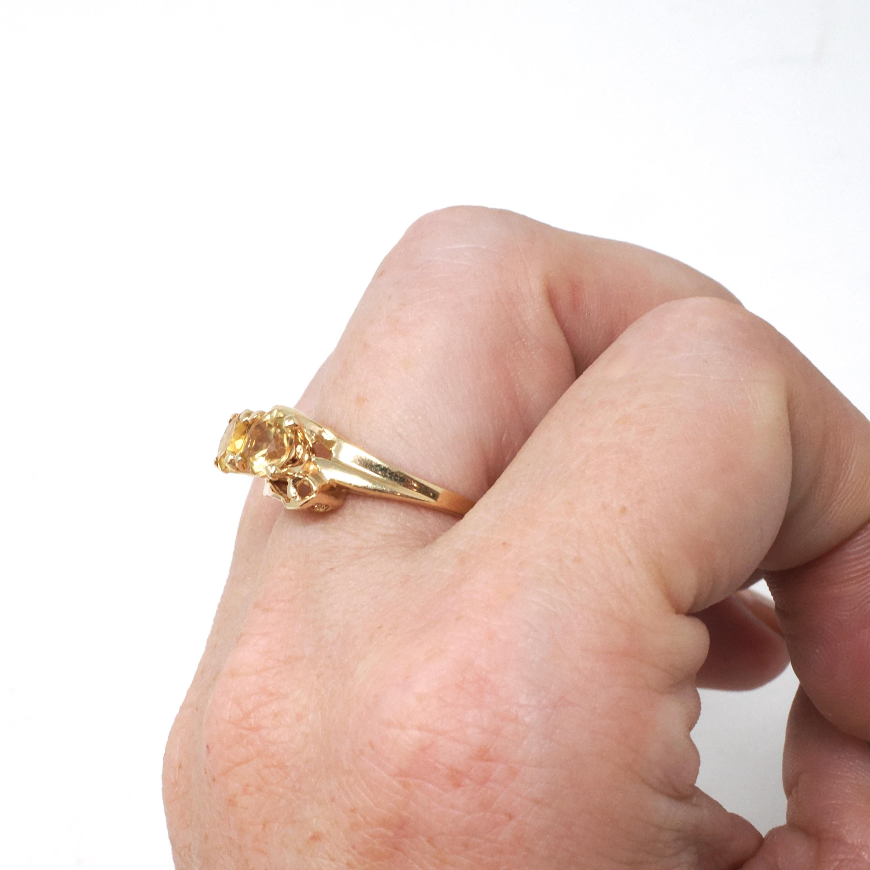 Vintage Toi Et Moi Ring - Mid Century 10k Yellow Gold Two Created Yellow Sapphire Gemstone Bypass - Circa 1960s Era Size 6 1/4 Fine Jewelry